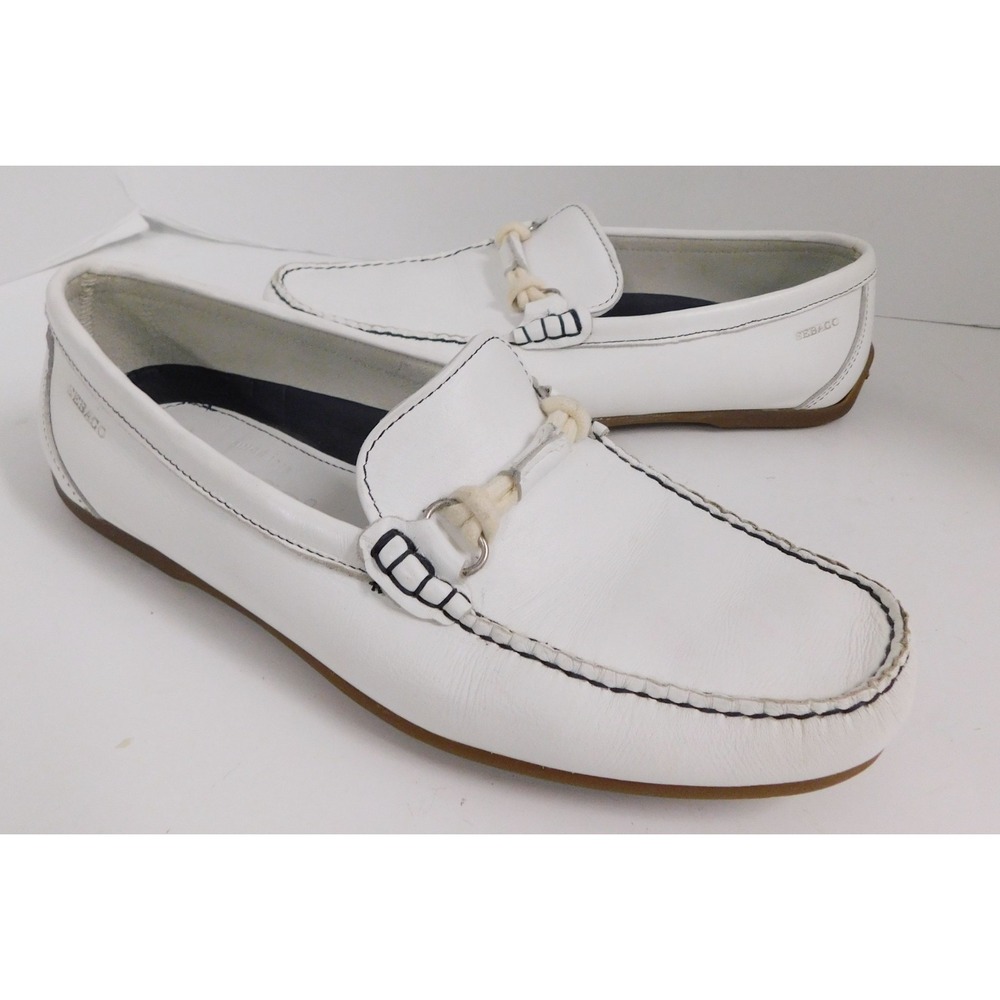 Sebago Men's‎ White Leather Driving Moccasin Loafers sz 8.5 M